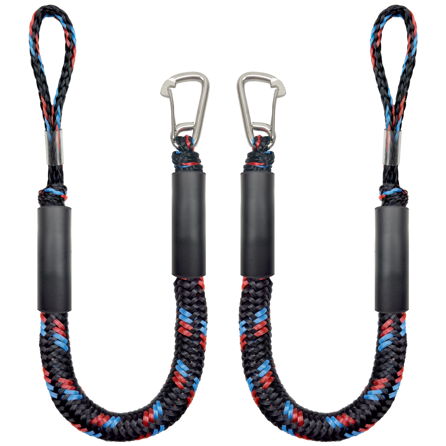 4FT Bungee Boat Dock Line Mooring Rope with Stainless Steel Clip Accessories Boat Docking Ropes for Boats PWC, Built in Snubber, Kayak, Watercraft,SeaDoo,Jet Ski, Pontoon, Canoe, Power Boat 2-Pack(Blue+red+black)