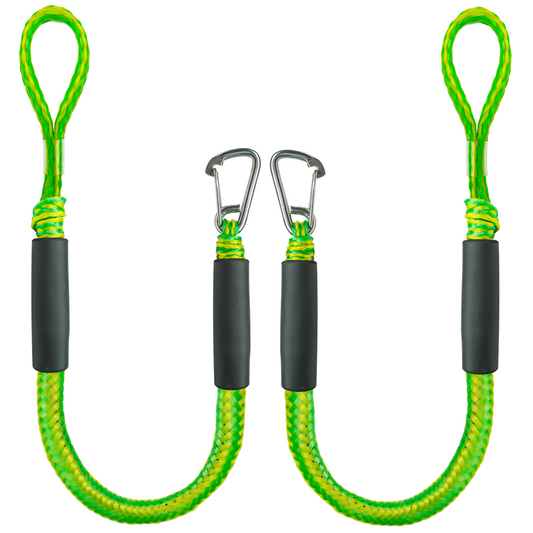 3FT Bungee Dock Line Boat Ropes for Docking Line Mooring Rope with Stainless Steel Clip Accessories for Boats 2pcs (Green, 3Feet)