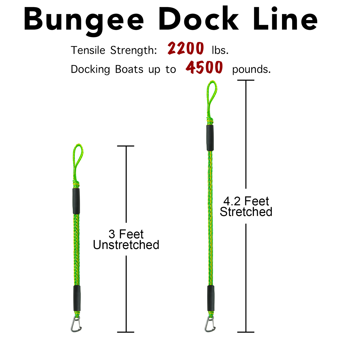 3FT Bungee Dock Line Boat Ropes for Docking Line Mooring Rope with Stainless Steel Clip Accessories for Boats 2pcs (Green, 3Feet)