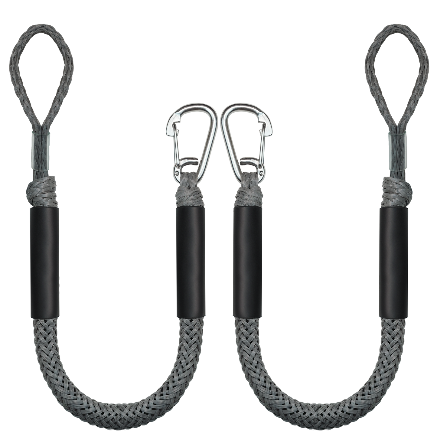 3FT Bungee Dock Line Boat Ropes for Docking Line Mooring Rope with Stainless Steel Clip Accessories for Boats 2pcs (Grey, 3Feet)