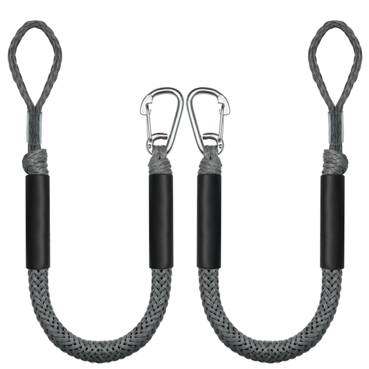 3FT Bungee Dock Line Boat Ropes for Docking Line Mooring Rope with Stainless Steel Clip Accessories for Boats 2pcs (Grey, 3Feet)