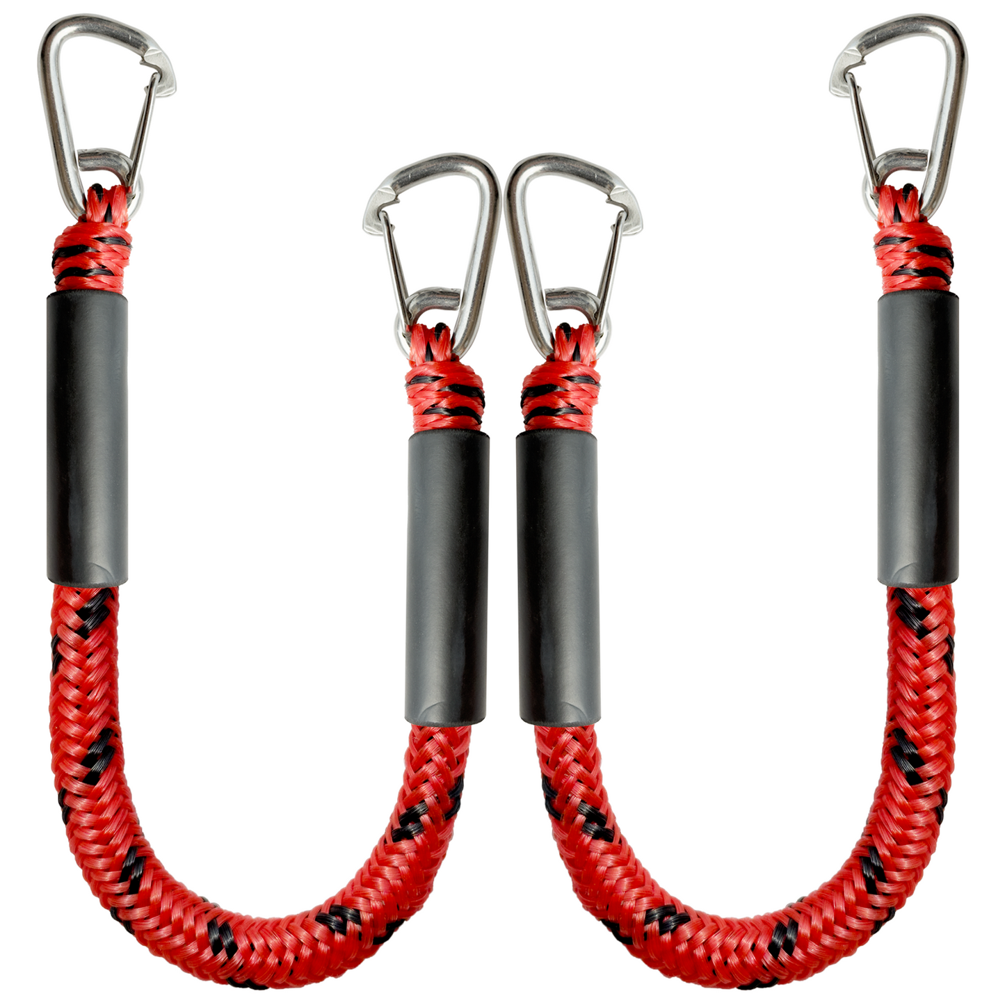 Bungee Dock Line Double Clips Heavy Duty 316 Stainless Steel Clips Boat Ropes Mooring Rope for for Boats PWC, Built in Snubber, Kayak,Watercraft,SeaDoo,Jet Ski, Pontoon, Canoe, Power Boat 2-Pack(Red&Black,4FT)