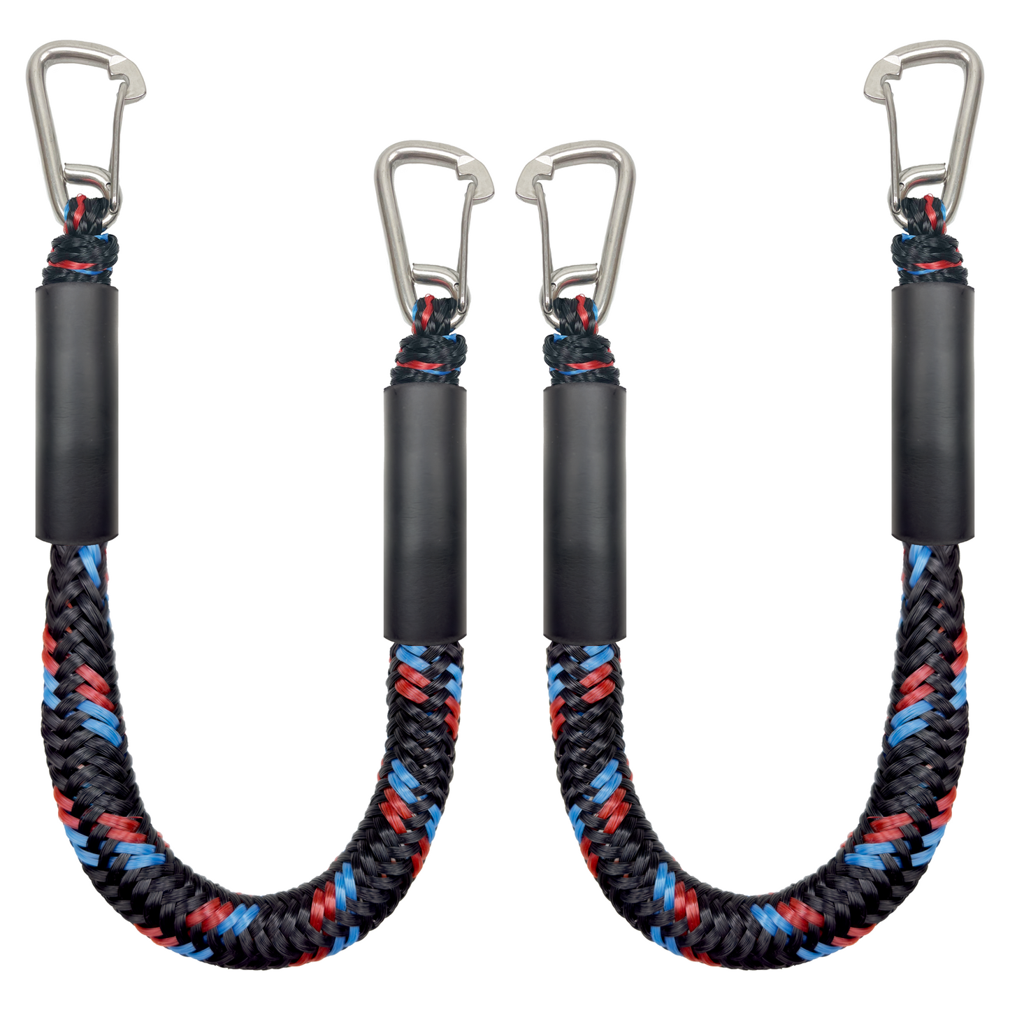 Bungee Dock Line Double Clips Heavy Duty 316 Stainless Steel Clips Boat Ropes Mooring Rope for for Boats PWC, Built in Snubber, Kayak,Watercraft,SeaDoo,Jet Ski, Pontoon, Canoe, Power Boat 2-Pack(Red&Blue&Black,4FT)