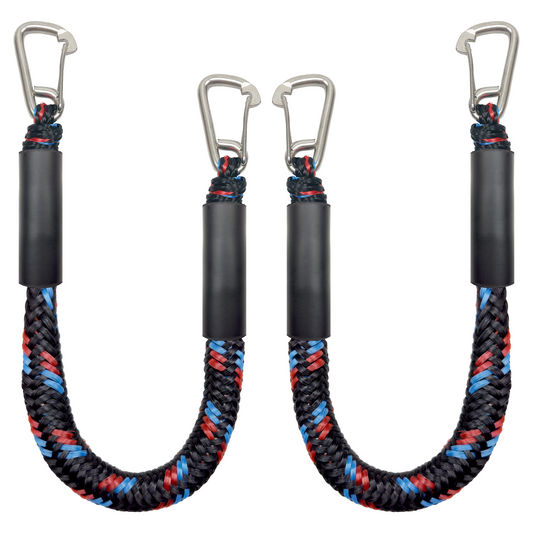 Bungee Dock Line Double Clips Heavy Duty 316 Stainless Steel Clips Boat Ropes Mooring Rope for for Boats PWC, Built in Snubber, Kayak,Watercraft,SeaDoo,Jet Ski, Pontoon, Canoe, Power Boat 2-Pack(Red&Blue&Black,4FT)