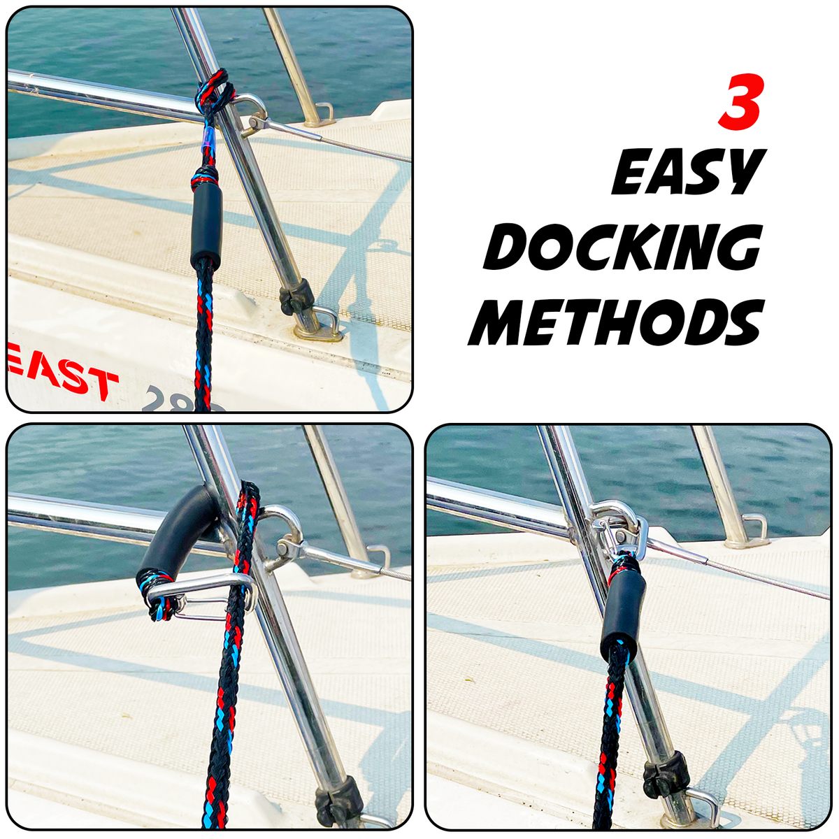 Ship Docking Rope 4FT Bungee Boat Dock Line Mooring Rope with Stainless Steel Clip Acces ...