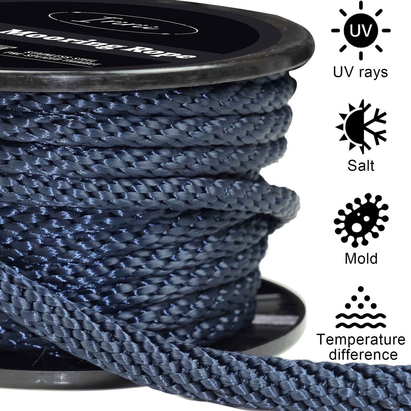 50FT Double Braided Nylon Boat Anchor Rope 3/8inch with 316 Stainless Steel Thimble and Heavy Duty Snap Hook Marine Grade Anchor line Black (Navy Blue, 50Feet)