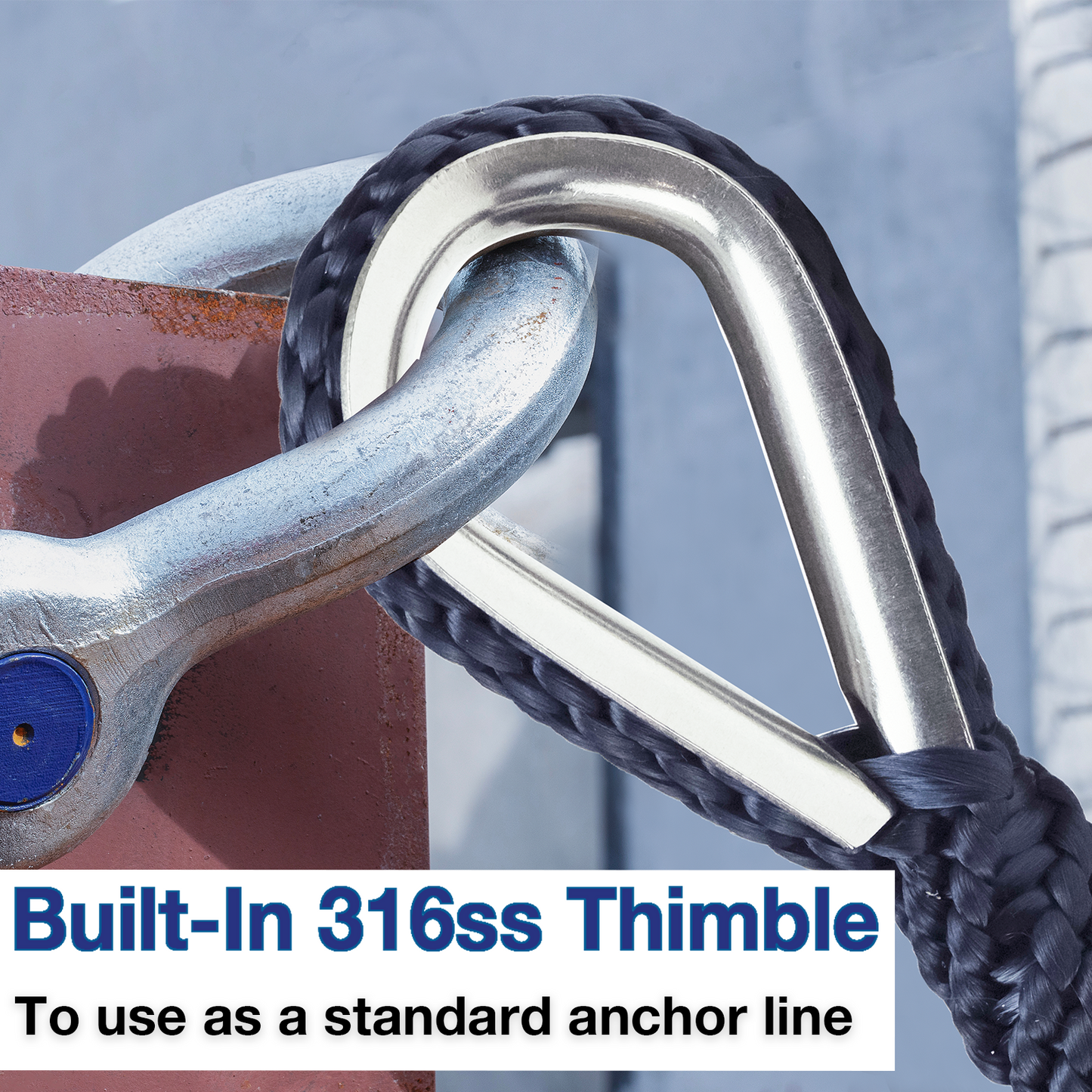 50FT Double Braided Nylon Boat Anchor Rope 3/8inch with 316 Stainless Steel Thimble and Heavy Duty Snap Hook Marine Grade Anchor line Black (Navy Blue, 50Feet)